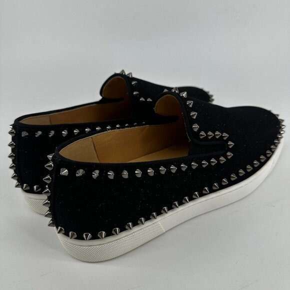 Louboutin Black GLITTER Slip On's with Silver Studs - Size 39 - Picture 8 of 10